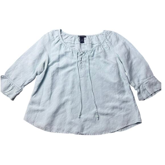 Lane Bryant Linen Rayon Peasant Blouse 14/16 Light Blue 3/4 Sleeve Boho - Picture 1 of 7